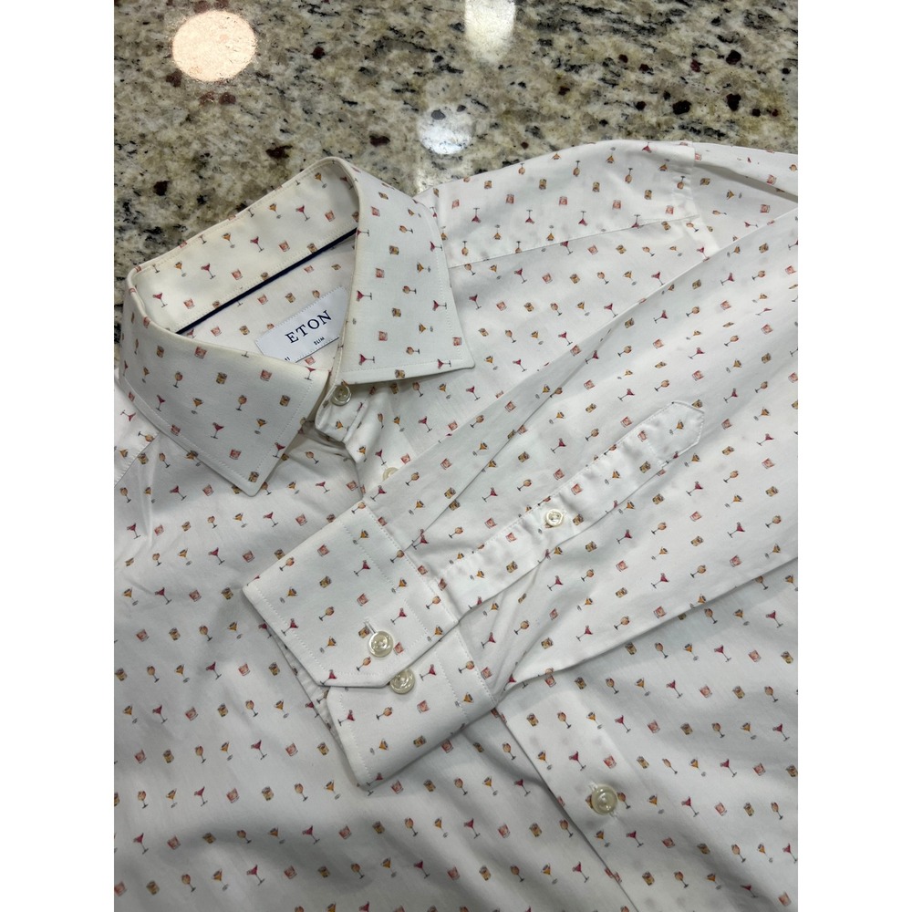 Eton Mens Slim Fit Cocktail Print Button Down Shirt Off White 16 41 Cocktail